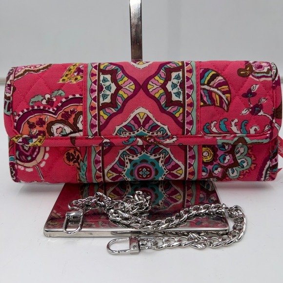 Vera Bradley Tutti Frutti Quilted Cotton Tri-Fold Wallet Clutch with Chain Strap - Picture 2 of 12